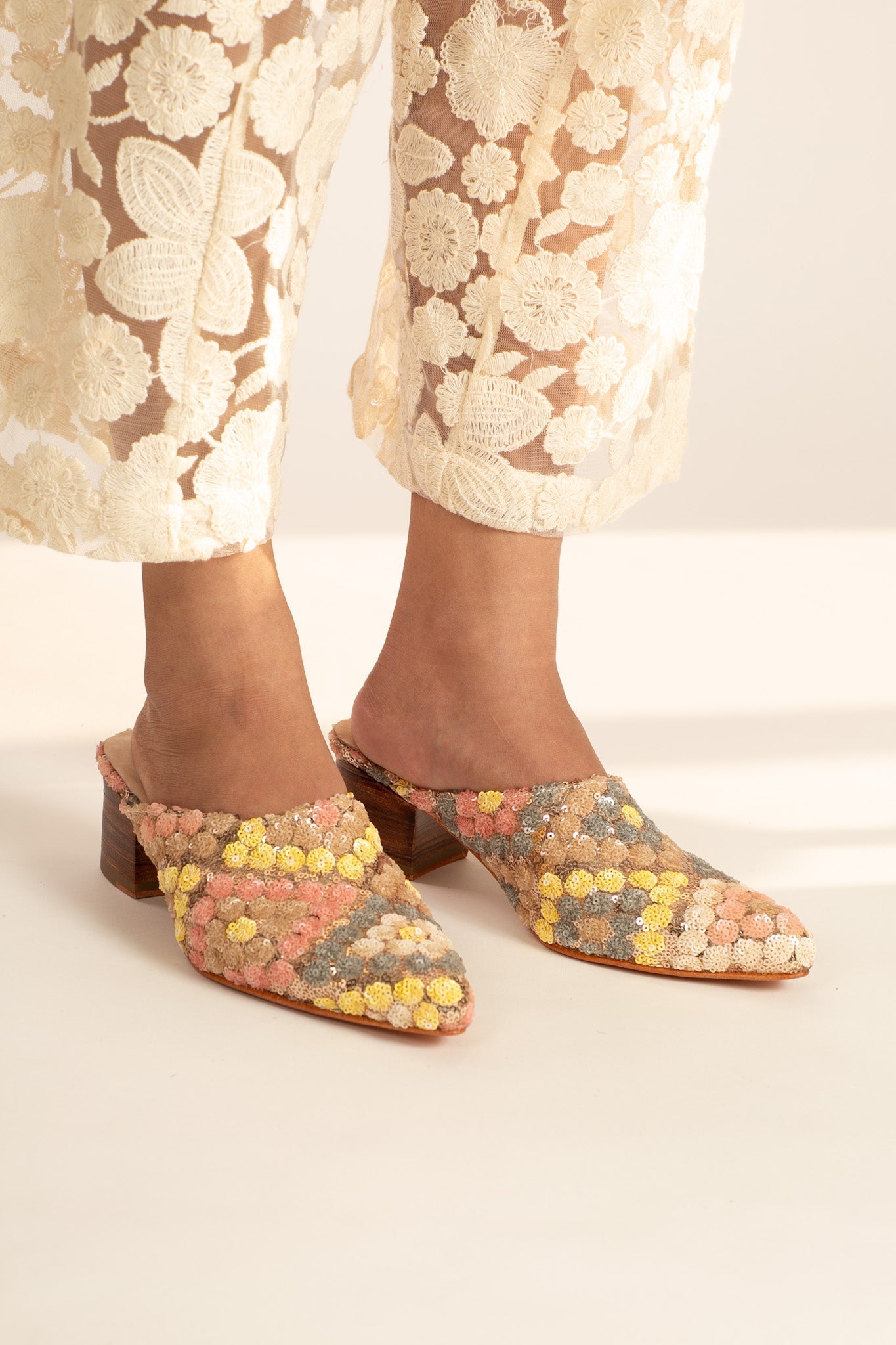 SEQUIN EMBROIDERED HEELED MULES ARITZIA - BANGKOK TAILOR CLOTHING STORE - HANDMADE CLOTHING