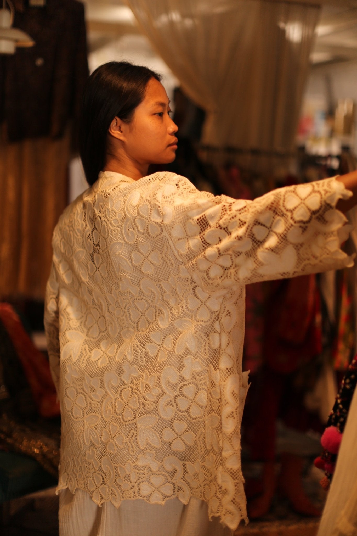 SHORT COTTON LACE KIMONO DORON - BANGKOK TAILOR CLOTHING STORE - HANDMADE CLOTHING