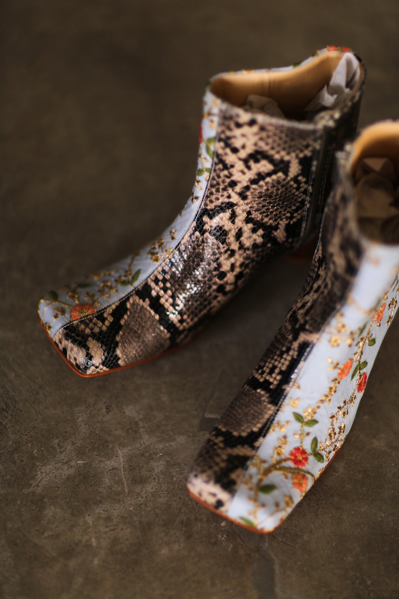 SPLIT SNAKE SKIN LEATHER EMBROIDERED SILK BOOTS - BANGKOK TAILOR CLOTHING STORE - HANDMADE CLOTHING
