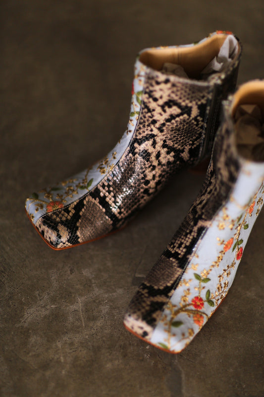 SPLIT SNAKE SKIN LEATHER EMBROIDERED SILK BOOTS - BANGKOK TAILOR CLOTHING STORE - HANDMADE CLOTHING