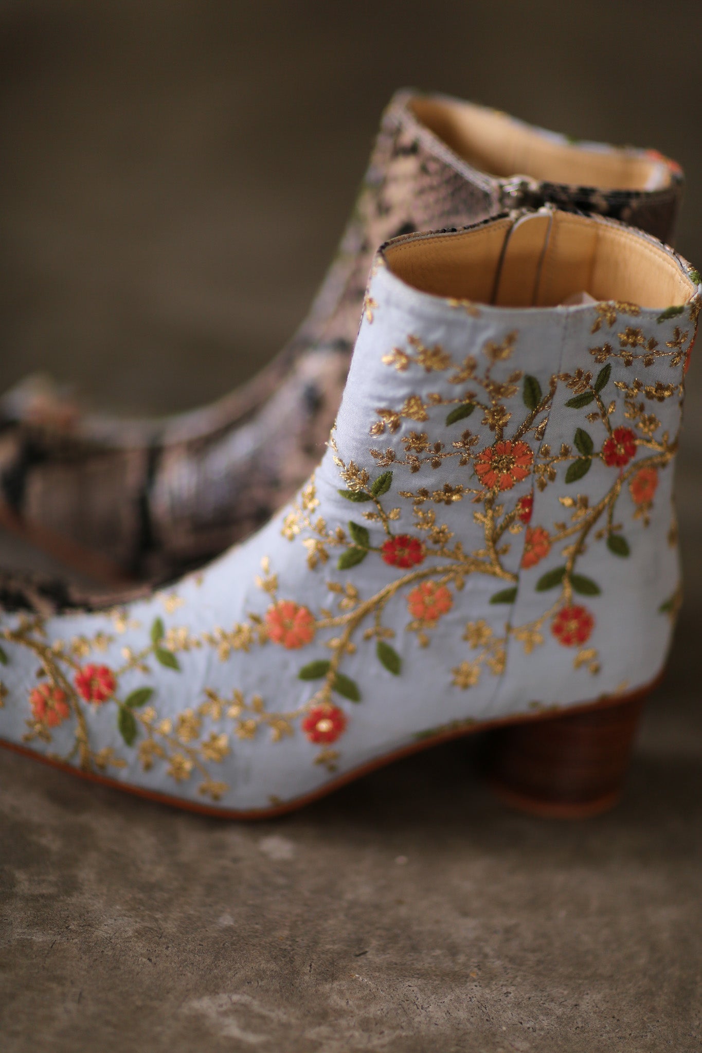 SPLIT SNAKE SKIN LEATHER EMBROIDERED SILK BOOTS - BANGKOK TAILOR CLOTHING STORE - HANDMADE CLOTHING
