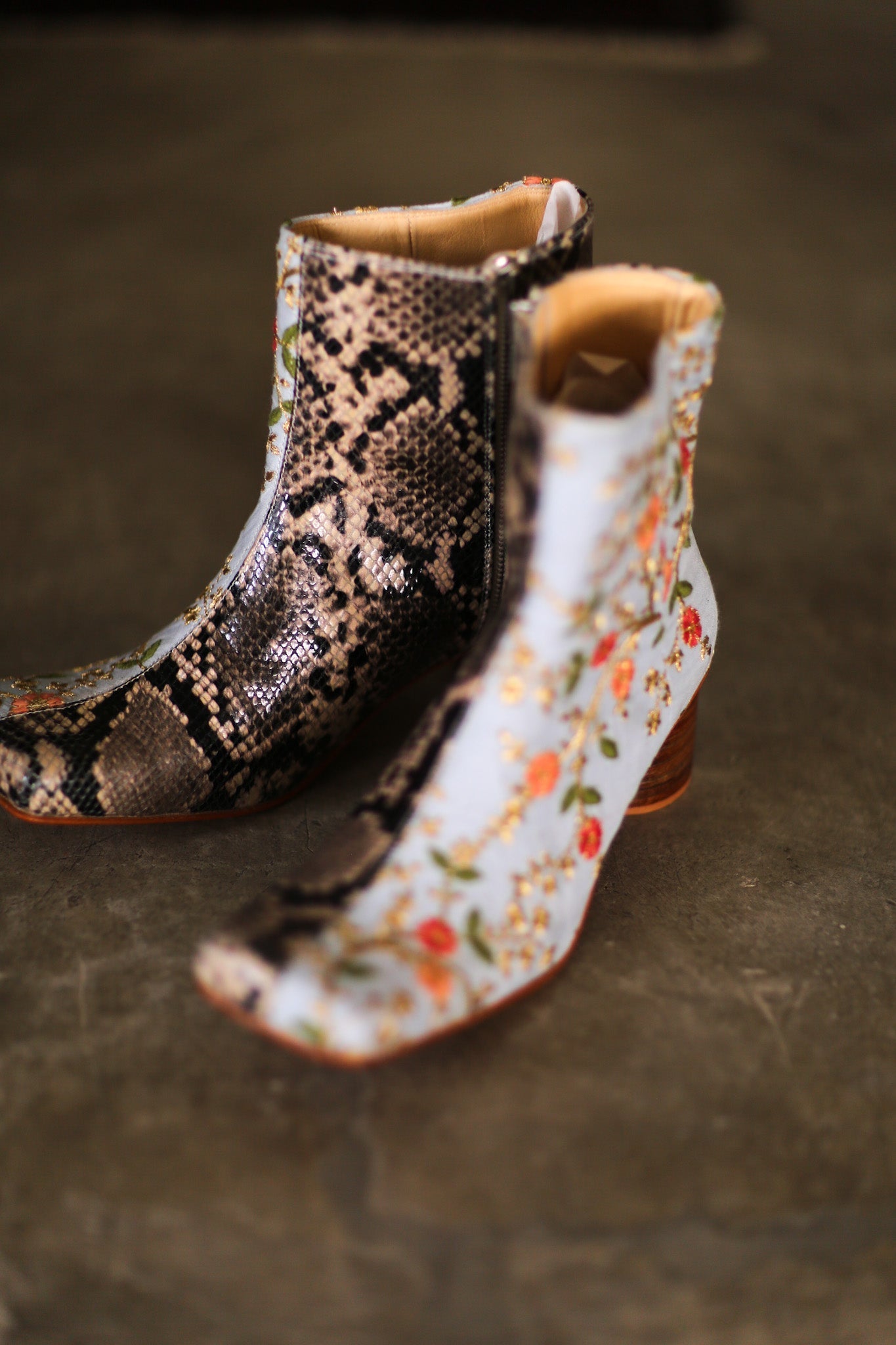 SPLIT SNAKE SKIN LEATHER EMBROIDERED SILK BOOTS - BANGKOK TAILOR CLOTHING STORE - HANDMADE CLOTHING