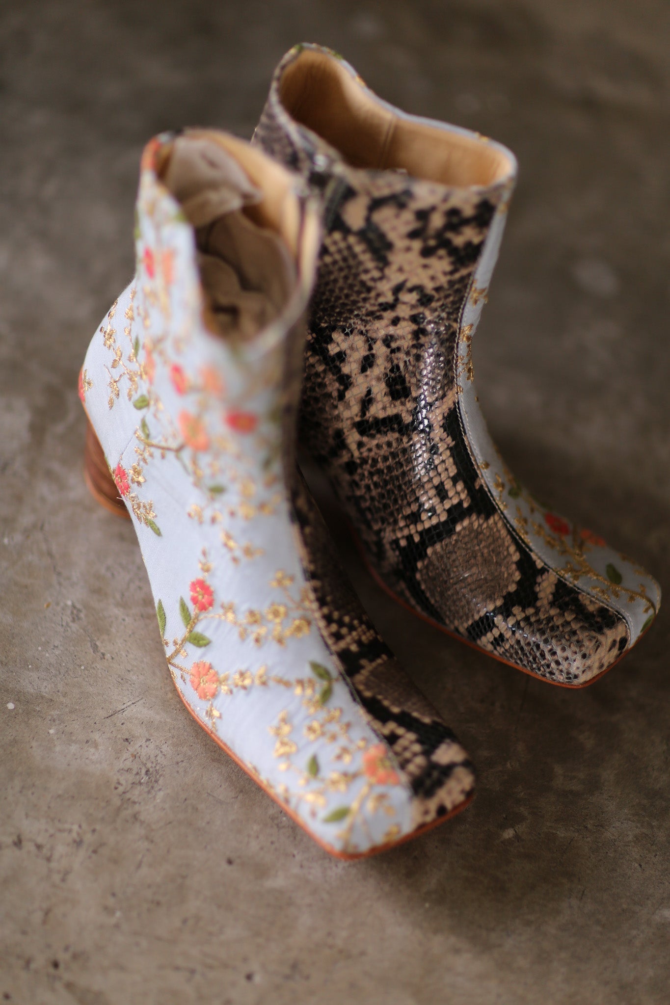 SPLIT SNAKE SKIN LEATHER EMBROIDERED SILK BOOTS - BANGKOK TAILOR CLOTHING STORE - HANDMADE CLOTHING