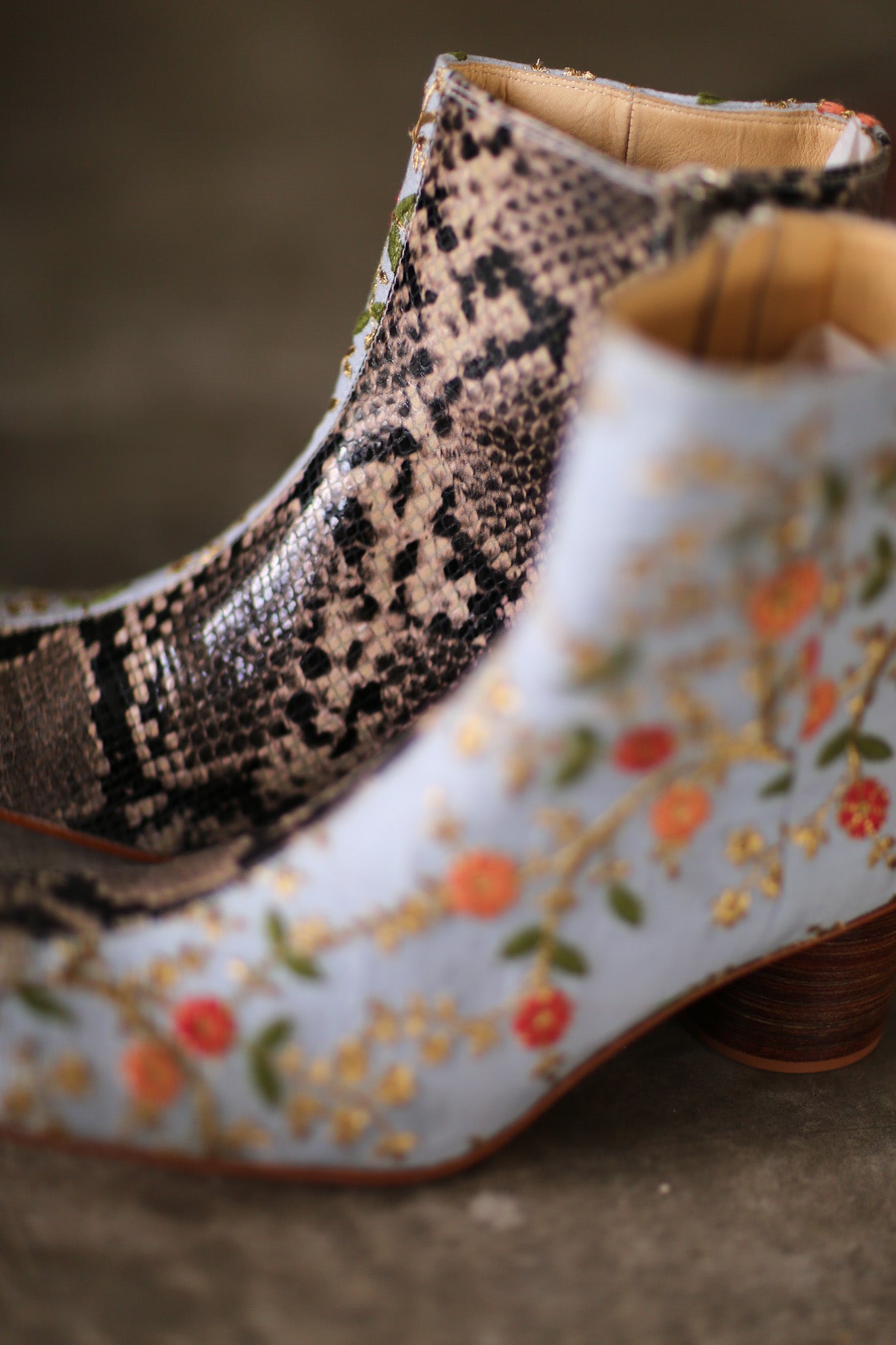 SPLIT SNAKE SKIN LEATHER EMBROIDERED SILK BOOTS - BANGKOK TAILOR CLOTHING STORE - HANDMADE CLOTHING