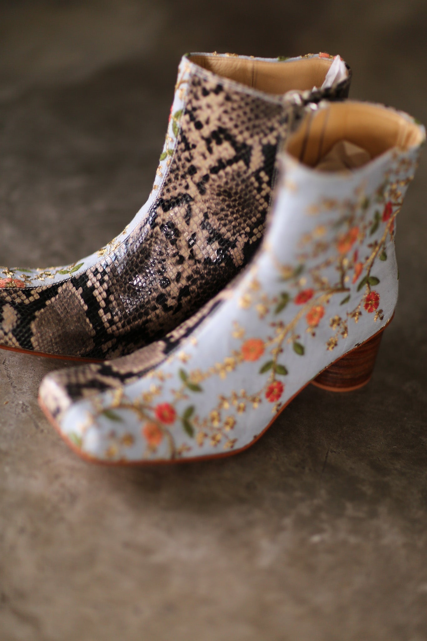 SPLIT SNAKE SKIN LEATHER EMBROIDERED SILK BOOTS - BANGKOK TAILOR CLOTHING STORE - HANDMADE CLOTHING