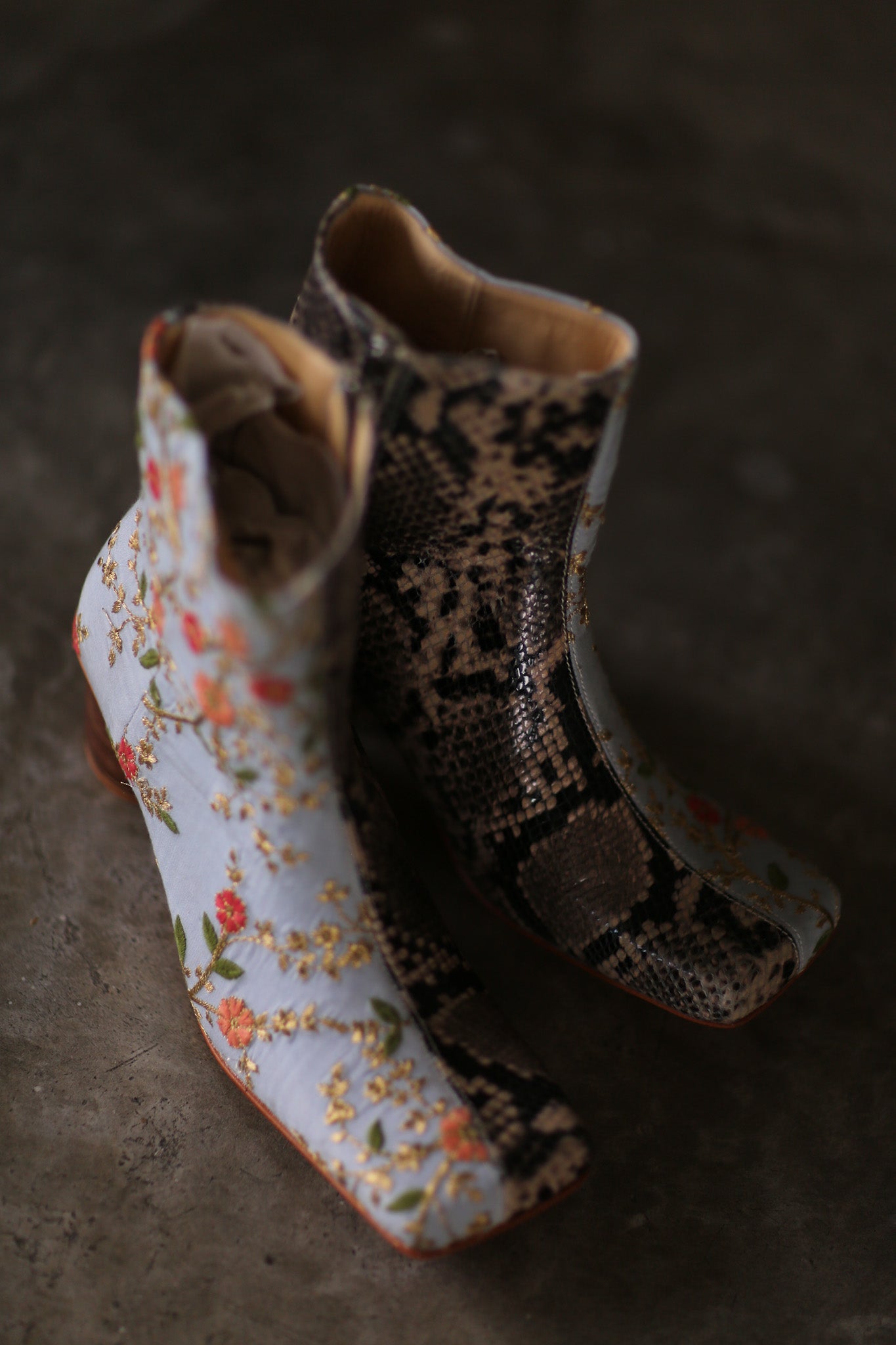 SPLIT SNAKE SKIN LEATHER EMBROIDERED SILK BOOTS - BANGKOK TAILOR CLOTHING STORE - HANDMADE CLOTHING