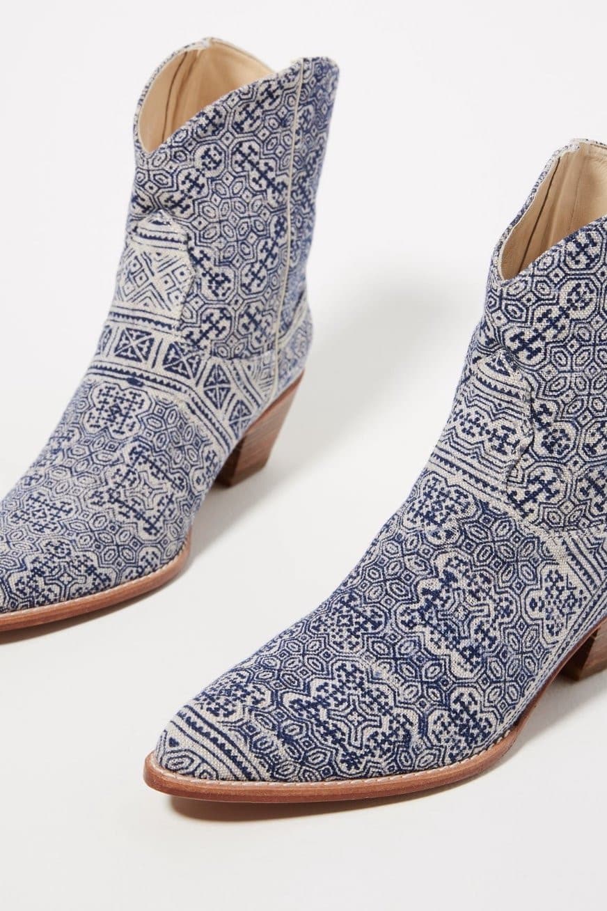TILE MOSAIC INDIGO WESTERN BOOTS X ANTHROPOLOGIE - BANGKOK TAILOR CLOTHING STORE - HANDMADE CLOTHING