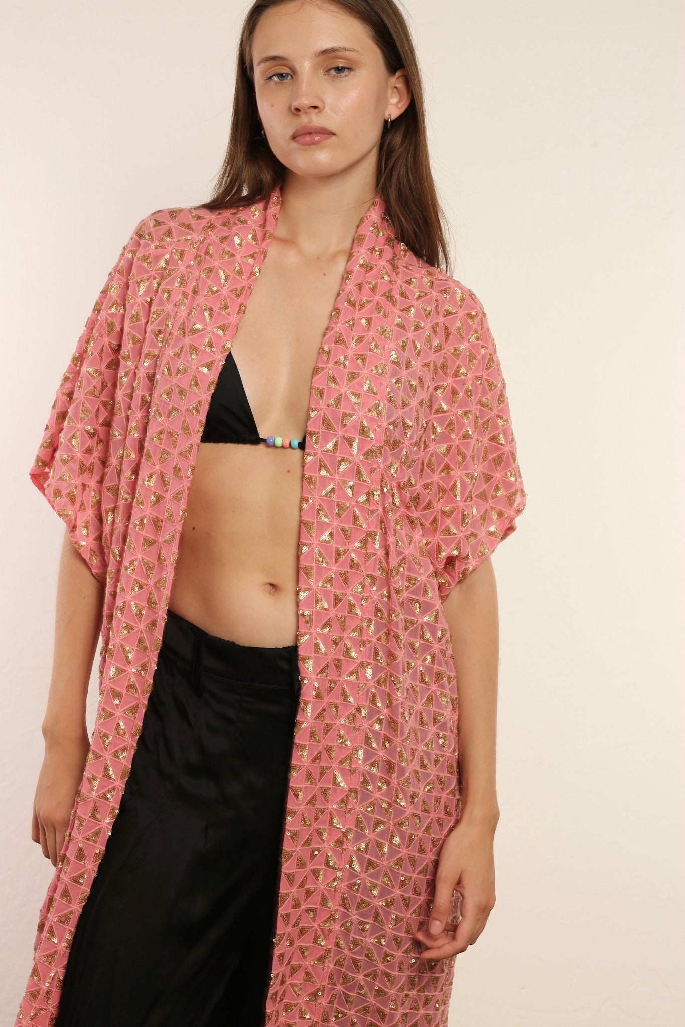 TRIANGLE GOLDEN PINK SILK KIMONO - BANGKOK TAILOR CLOTHING STORE - HANDMADE CLOTHING