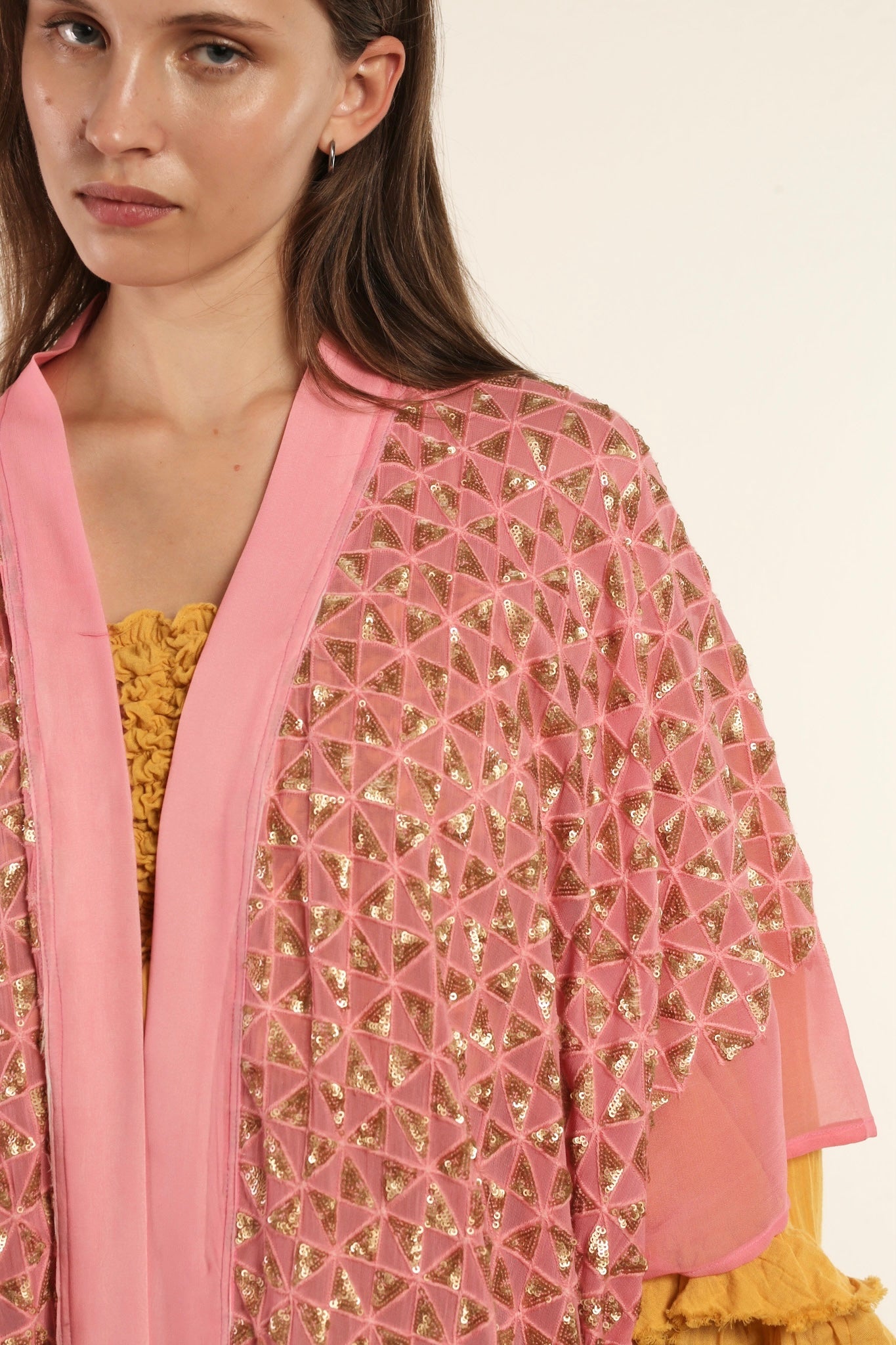 TRIANGLE GOLDEN PINK SILK KIMONO - BANGKOK TAILOR CLOTHING STORE - HANDMADE CLOTHING