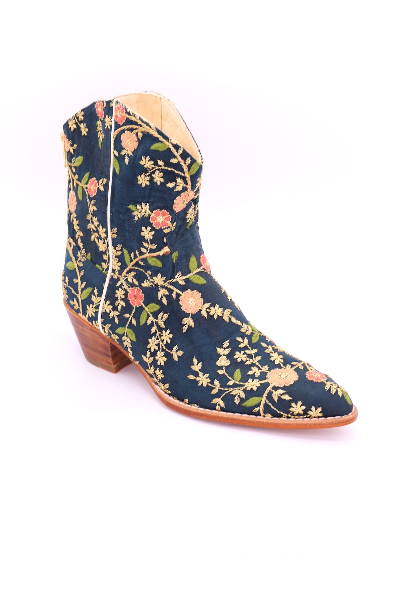 TURQUOISE EMBROIDERED SILK BOOTS ELOISE - BANGKOK TAILOR CLOTHING STORE - HANDMADE CLOTHING