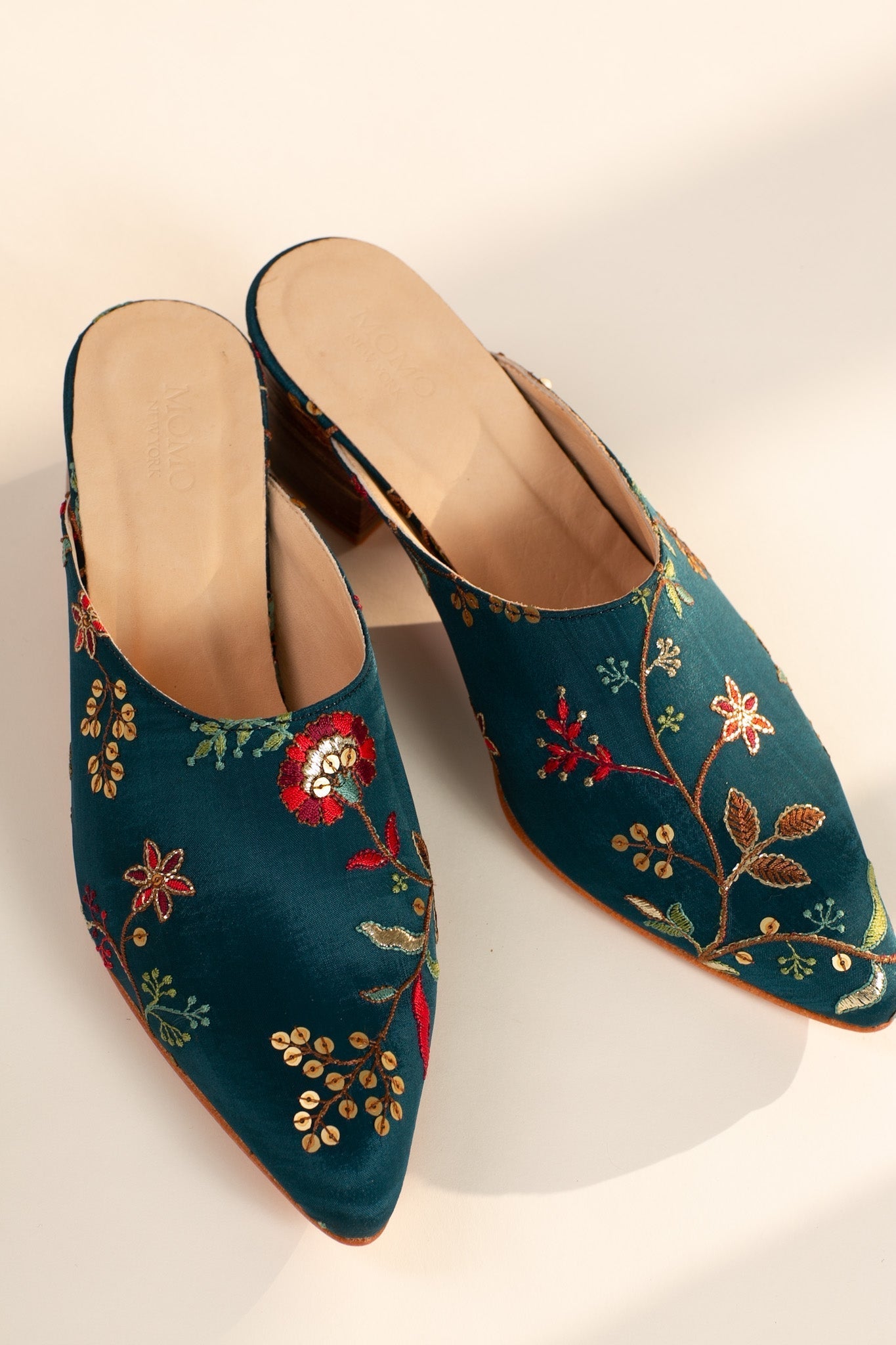 TURQUOISE HEELED MULES SANDRA BANGKOK CLOTHING STORE HANDMADE