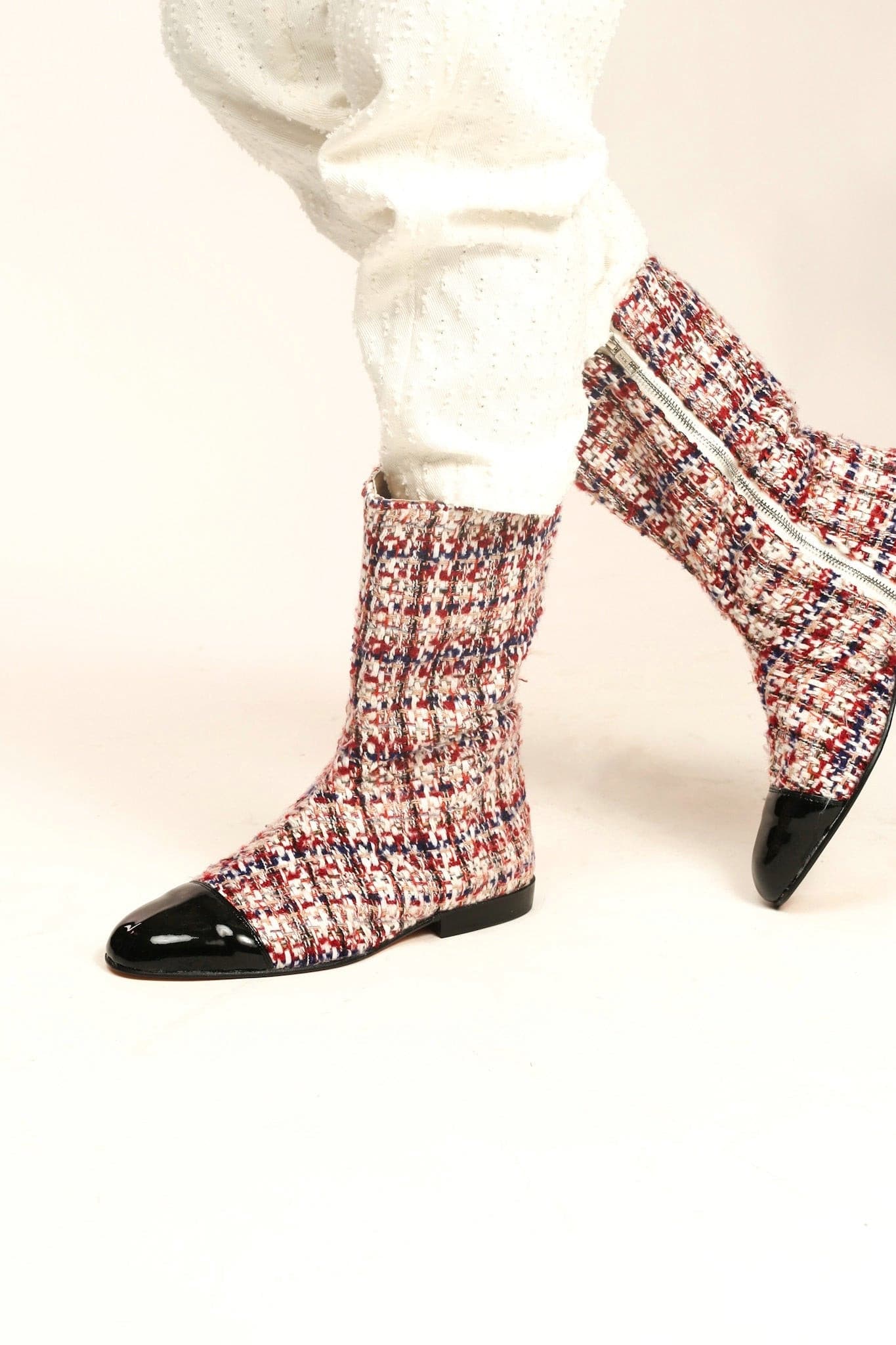 TWEED BOOTS BLACK CAP SOFIA - BANGKOK TAILOR CLOTHING STORE - HANDMADE CLOTHING