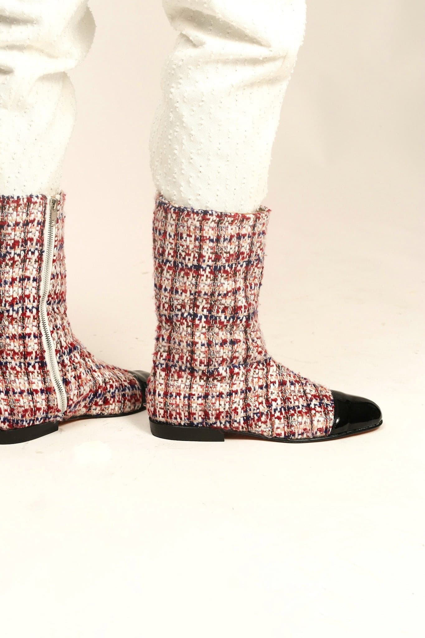 TWEED BOOTS BLACK CAP SOFIA - BANGKOK TAILOR CLOTHING STORE - HANDMADE CLOTHING
