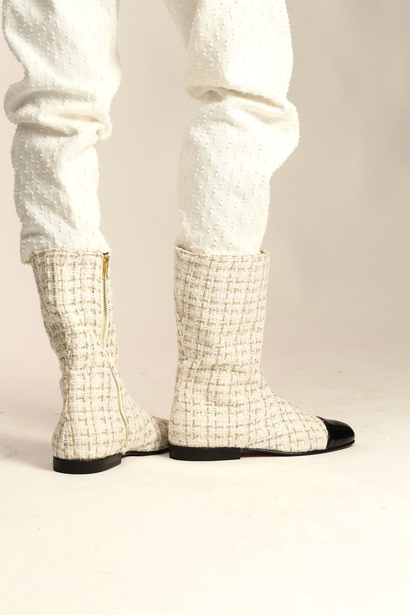 TWEED BOOTS BLACK CAP SOFIA - BANGKOK TAILOR CLOTHING STORE - HANDMADE CLOTHING