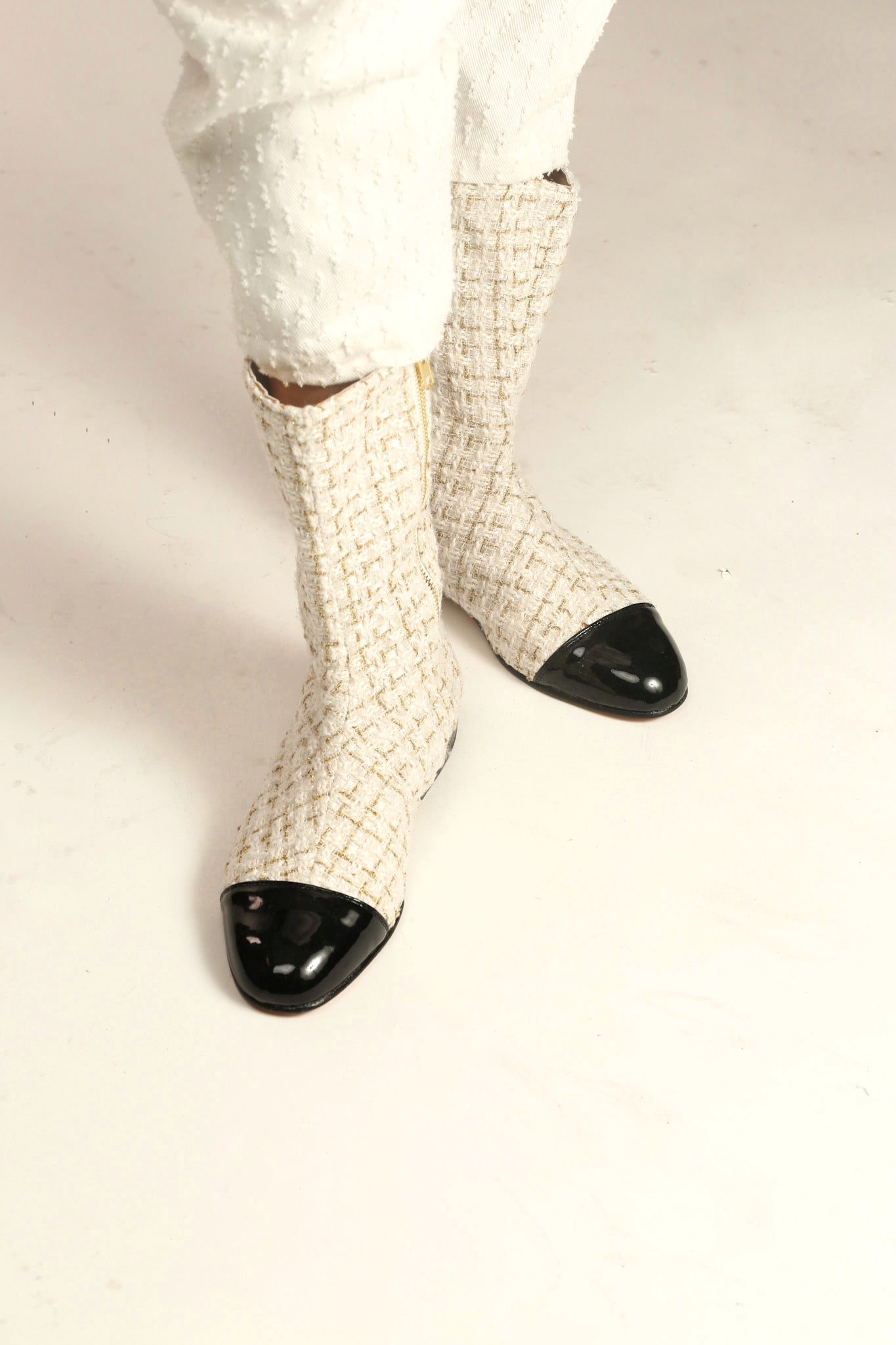 TWEED BOOTS BLACK CAP SOFIA - BANGKOK TAILOR CLOTHING STORE - HANDMADE CLOTHING