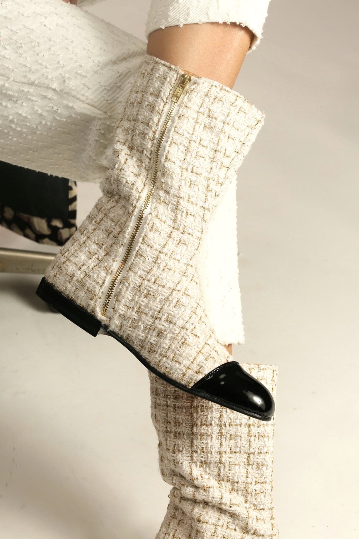 TWEED BOOTS BLACK CAP SOFIA - BANGKOK TAILOR CLOTHING STORE - HANDMADE CLOTHING