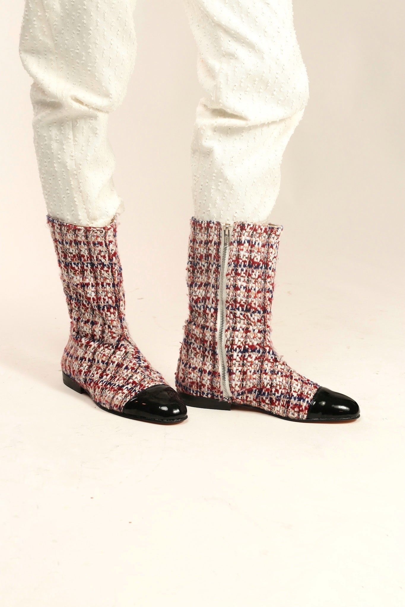 TWEED BOOTS BLACK CAP SOFIA - BANGKOK TAILOR CLOTHING STORE - HANDMADE CLOTHING