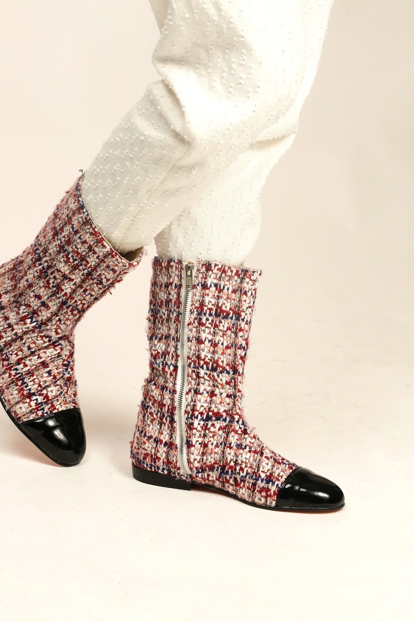 TWEED BOOTS BLACK CAP SOFIA - BANGKOK TAILOR CLOTHING STORE - HANDMADE CLOTHING