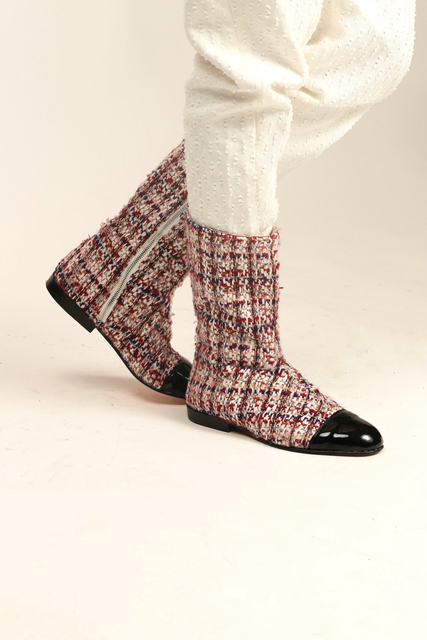 TWEED BOOTS BLACK CAP SOFIA - BANGKOK TAILOR CLOTHING STORE - HANDMADE CLOTHING