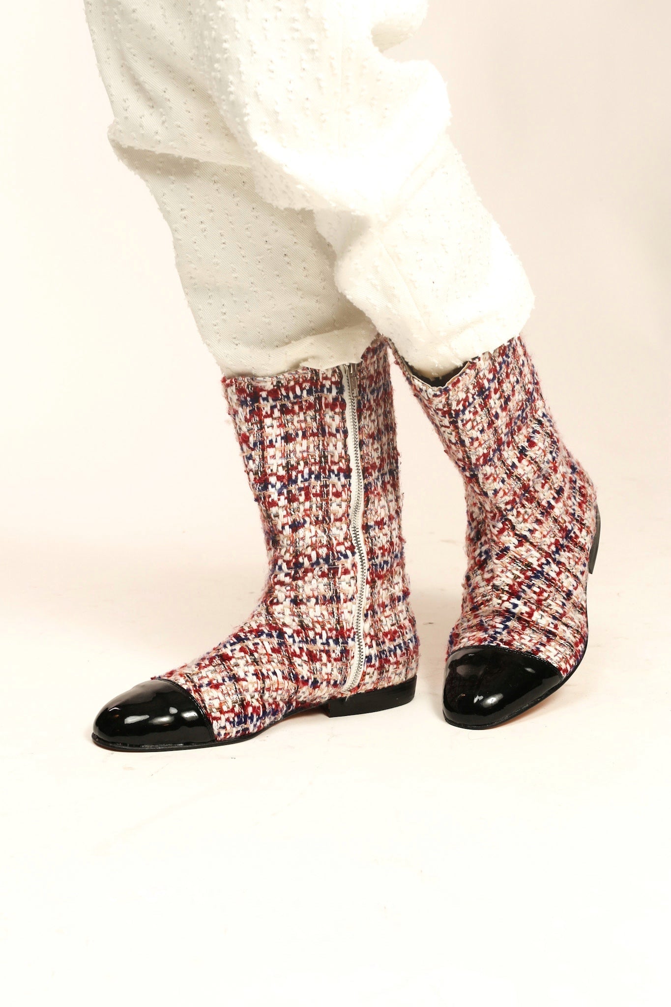 TWEED BOOTS BLACK CAP SOFIA - BANGKOK TAILOR CLOTHING STORE - HANDMADE CLOTHING
