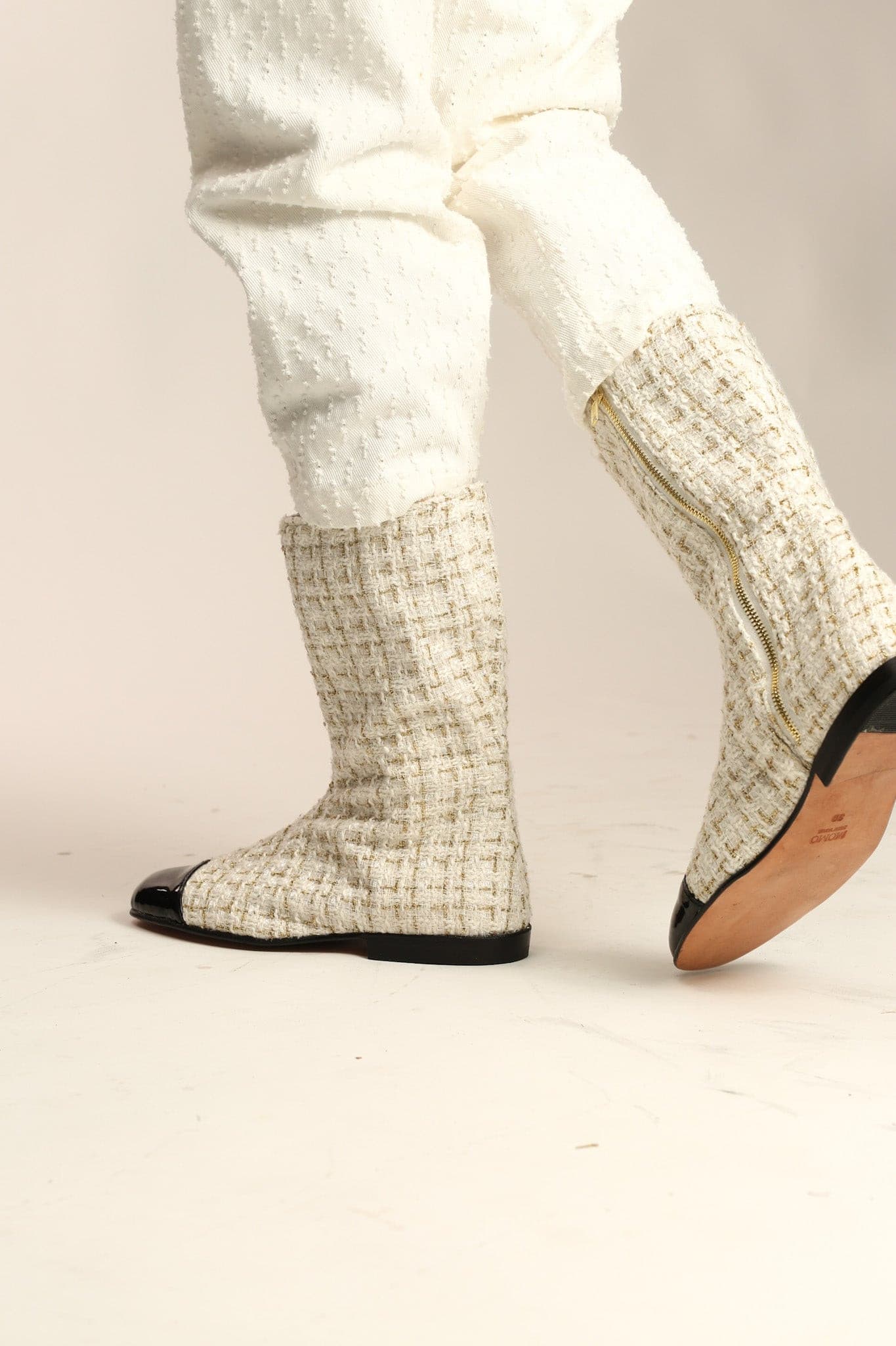 TWEED BOOTS BLACK CAP SOFIA - BANGKOK TAILOR CLOTHING STORE - HANDMADE CLOTHING