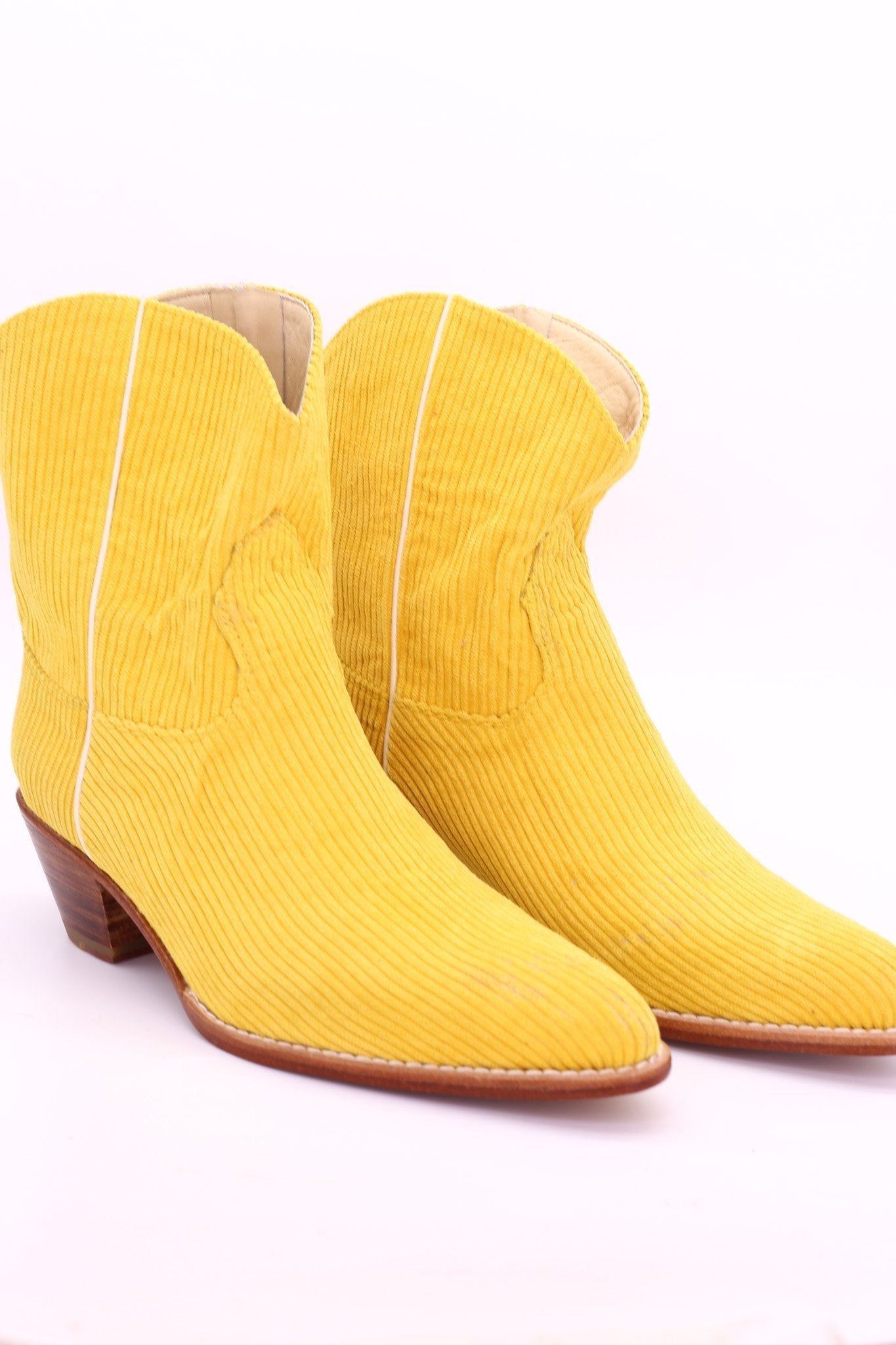 YELLOW CORDUROY BOOTIES LINNEAH - BANGKOK TAILOR CLOTHING STORE - HANDMADE CLOTHING