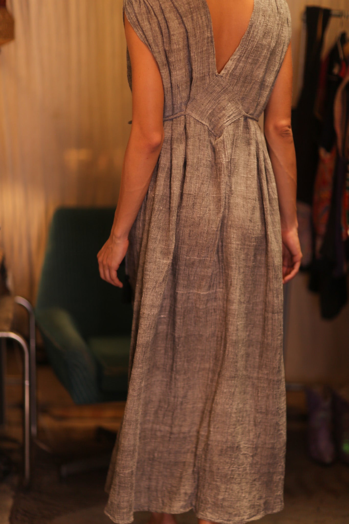 100% COTTON VICTORIA DRESS GRAY - BANGKOK TAILOR CLOTHING STORE - HANDMADE CLOTHING