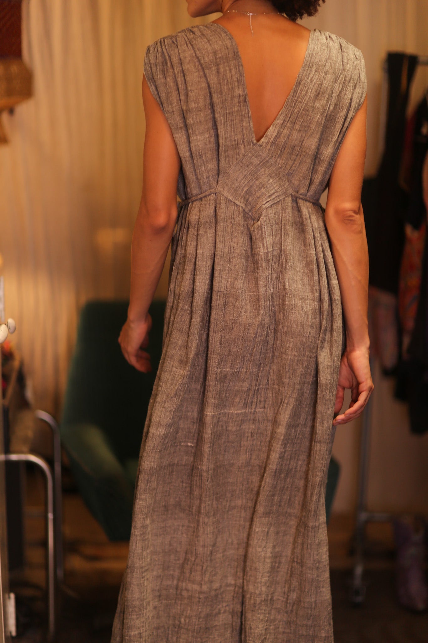 100% COTTON VICTORIA DRESS GRAY - BANGKOK TAILOR CLOTHING STORE - HANDMADE CLOTHING