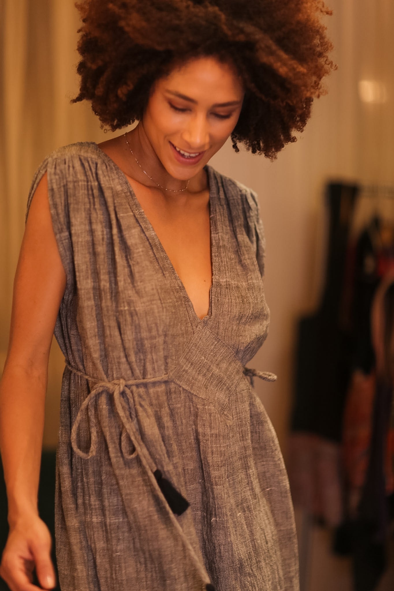 100% COTTON VICTORIA DRESS GRAY - BANGKOK TAILOR CLOTHING STORE - HANDMADE CLOTHING