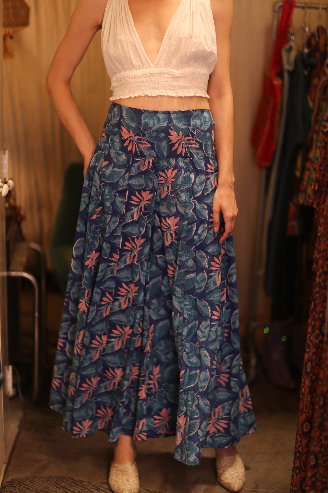 HANDBLOCKED COTTON WIDE LEGS PANTS RUBY FORU