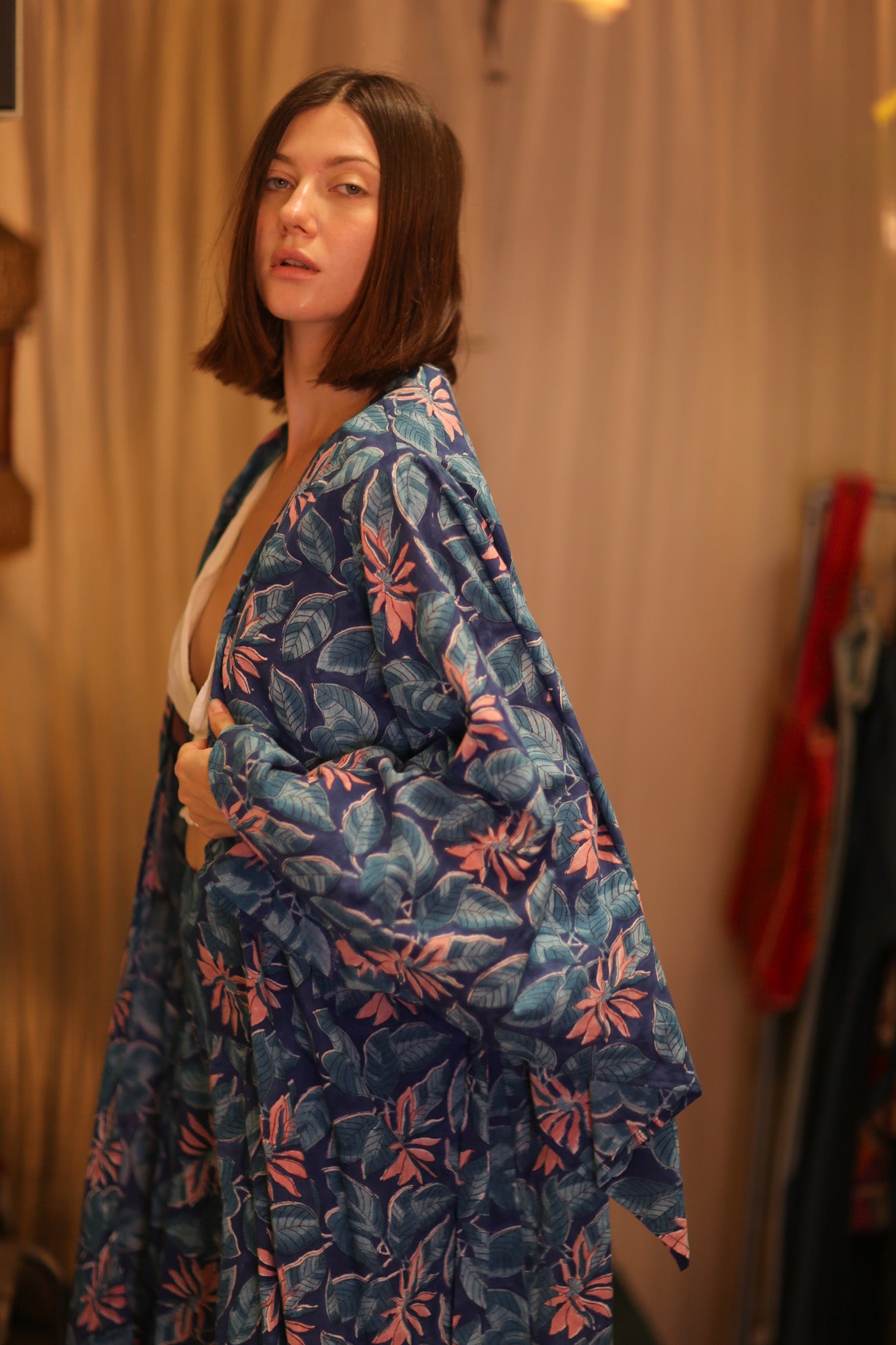 HANDBLOCKED COTTON WINGS KIMONO PINA FORPAN