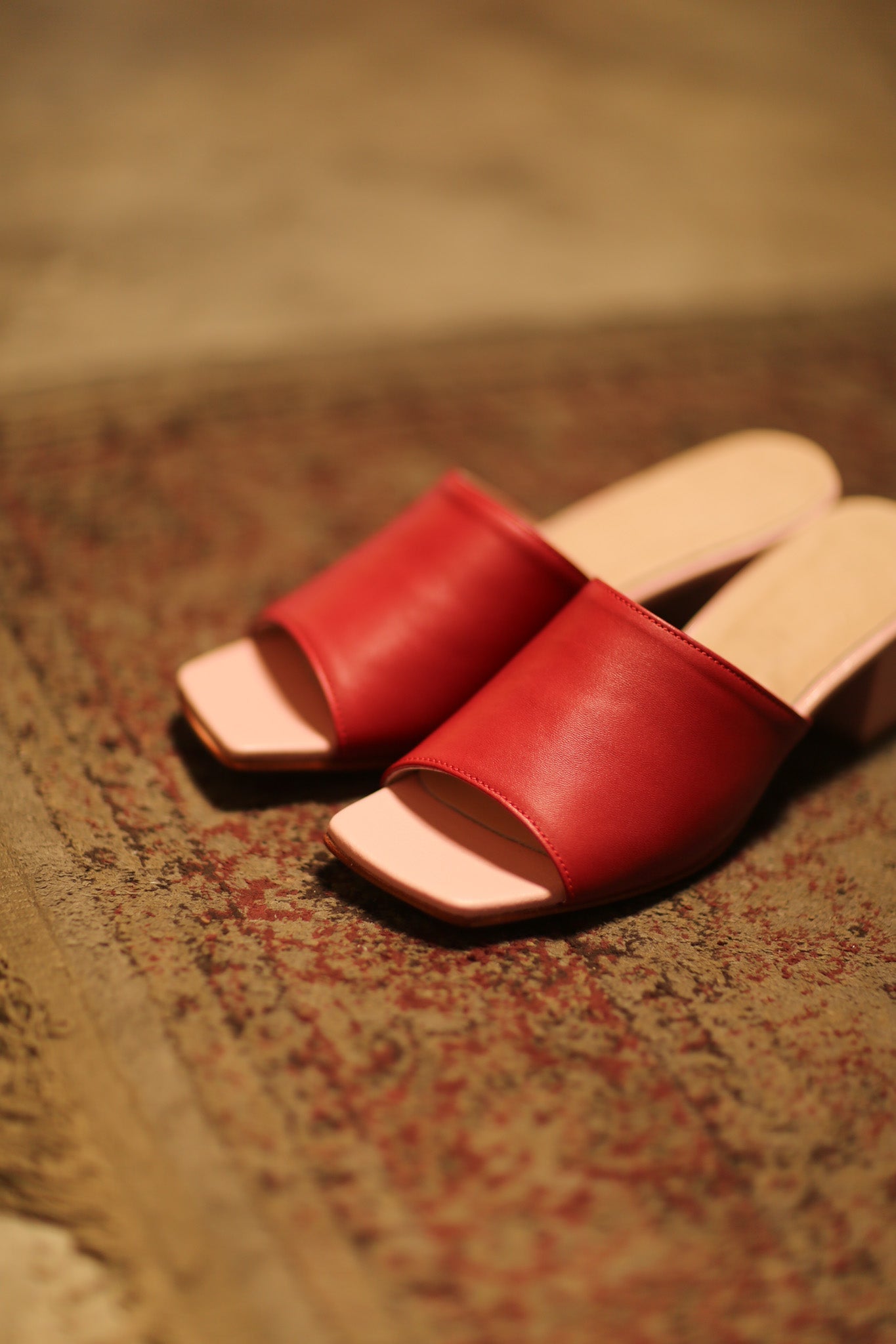 HEELED LEATHER MULES LORIN RED PINK