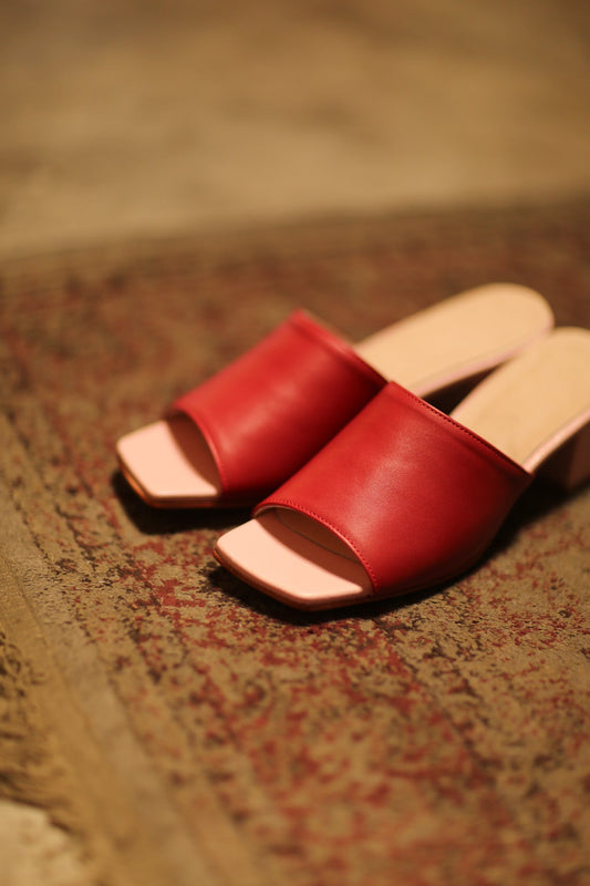 HEELED LEATHER MULES LORIN RED PINK