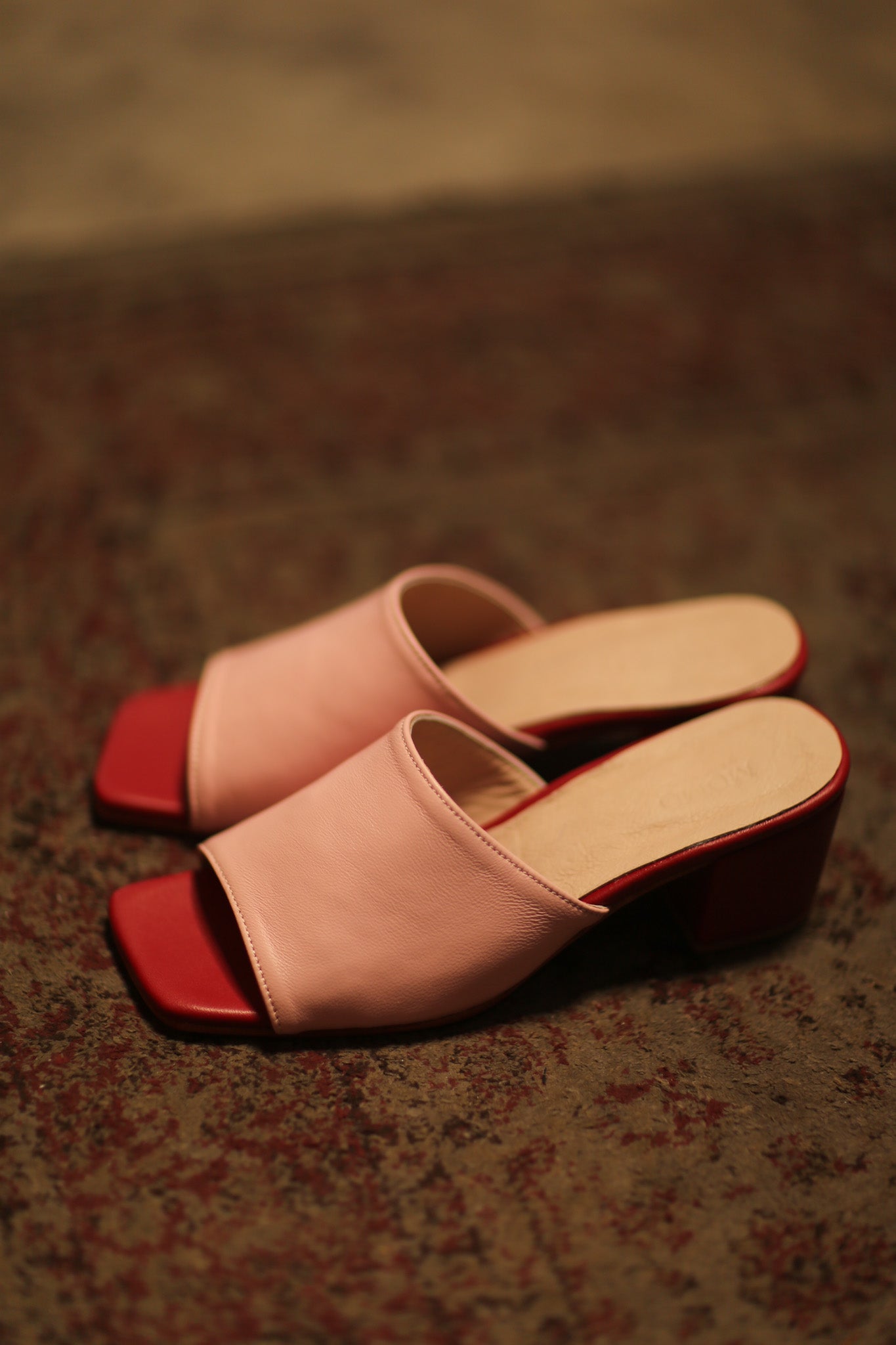 LEATHER HEELED MULES LORIN PINK RED