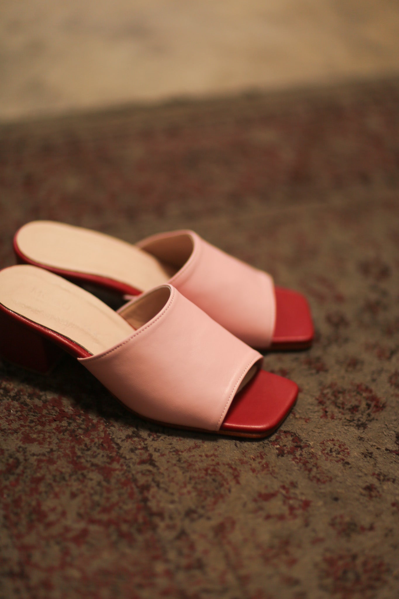 LEATHER HEELED MULES LORIN PINK RED