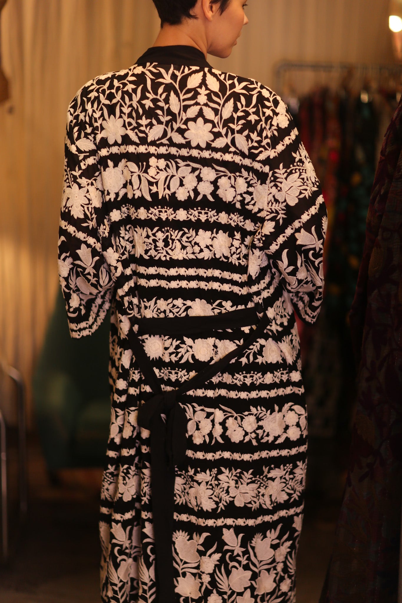 OLA EMBROIDERED SILK LONG KIMONO