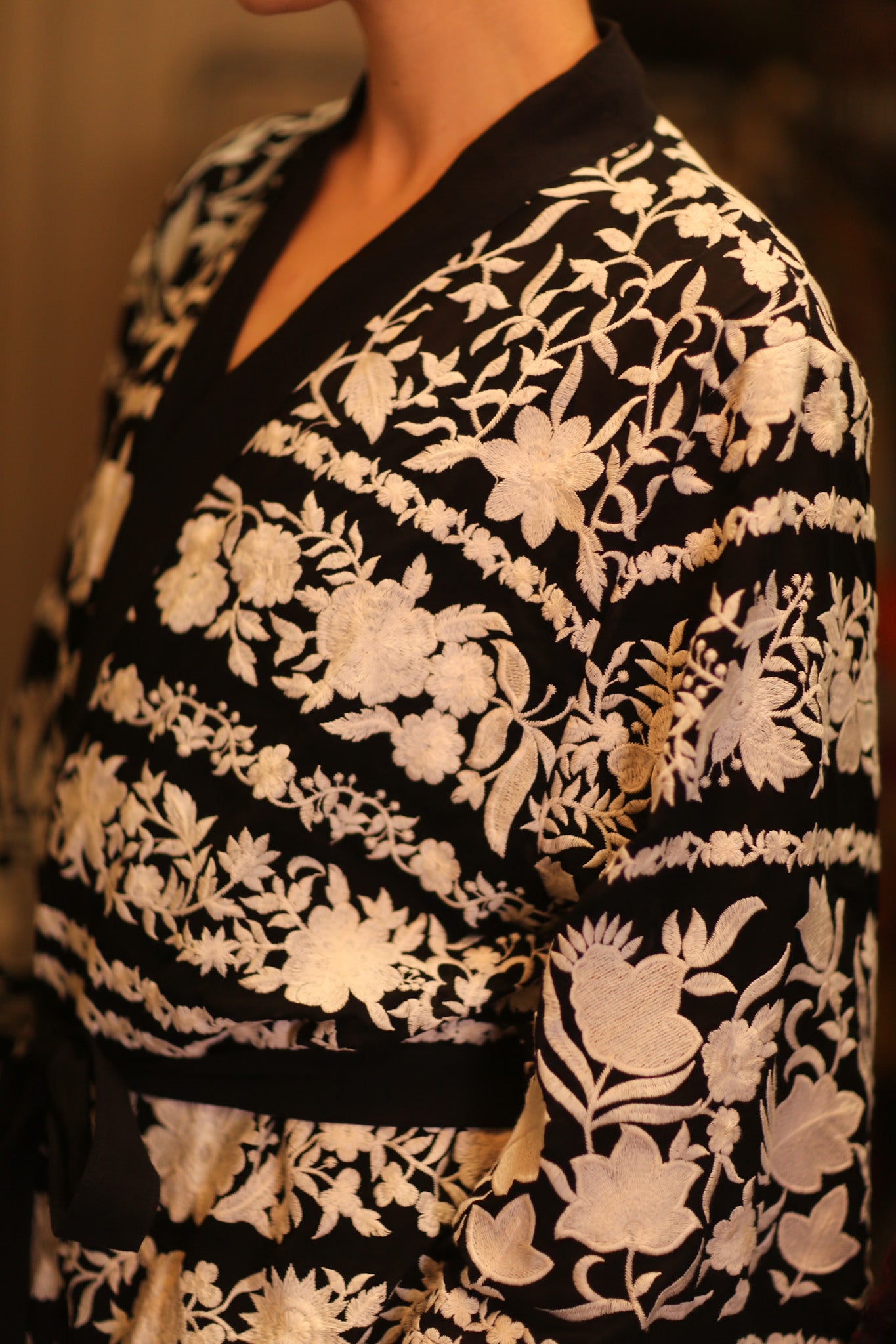 OLA EMBROIDERED SILK LONG KIMONO