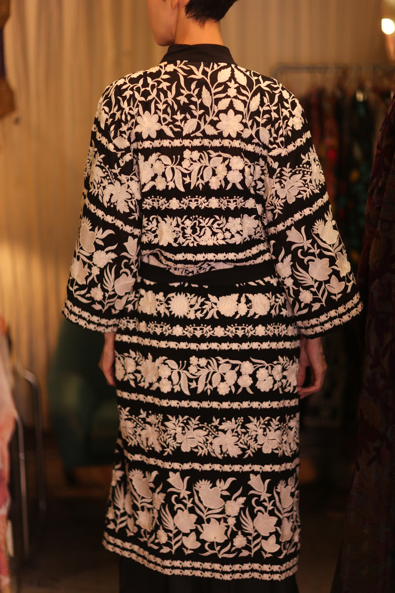 OLA EMBROIDERED SILK LONG KIMONO