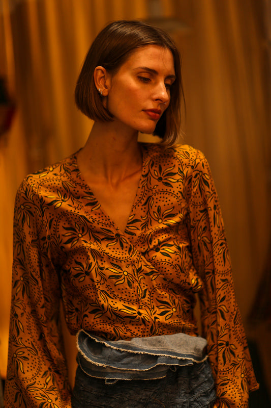 SILK WRAP TOP AURELIA GOLDEN YELLOW