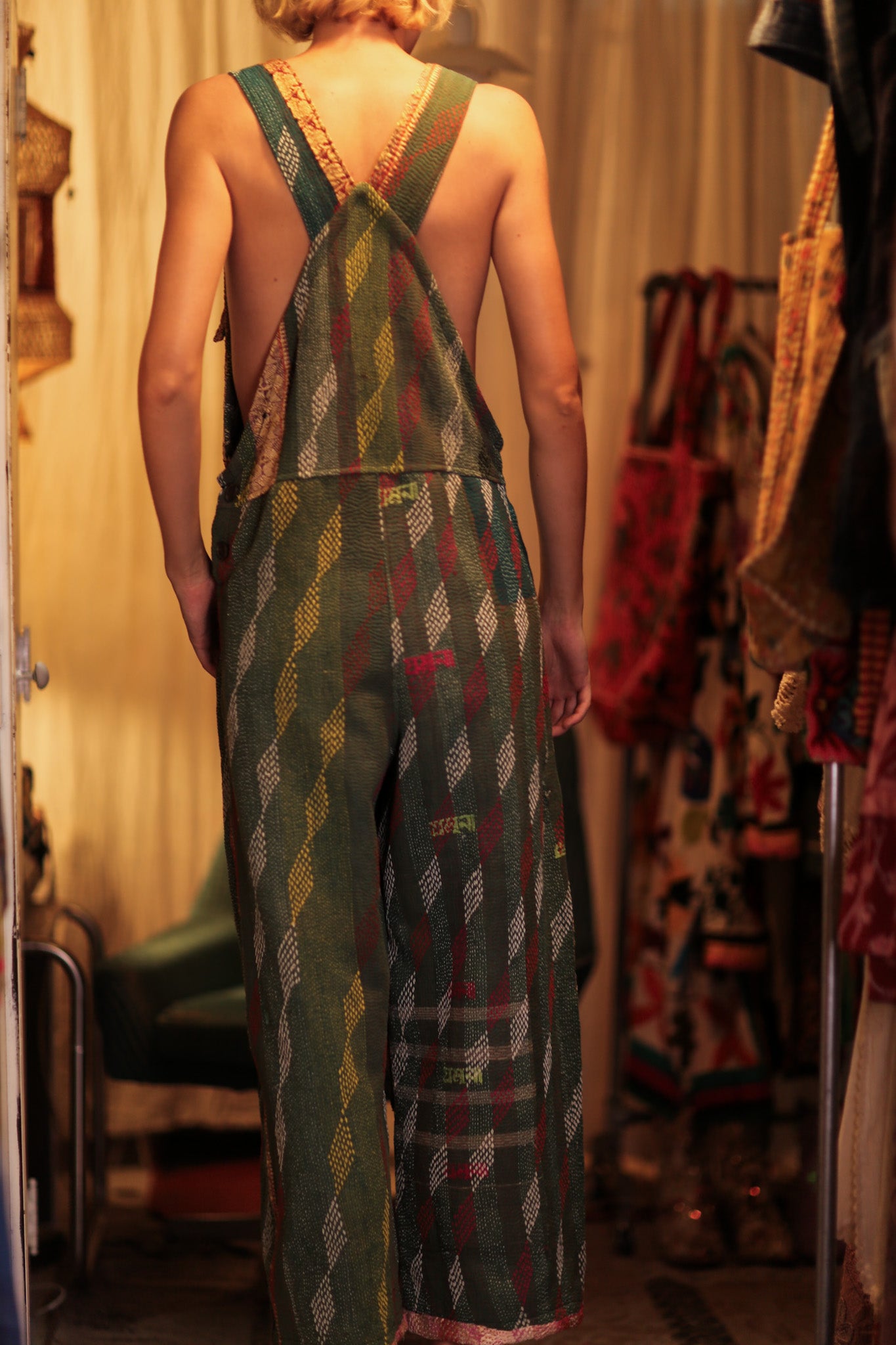 FREYA EMBROIDERED KANTHA DUNGAREES DIAMONDS