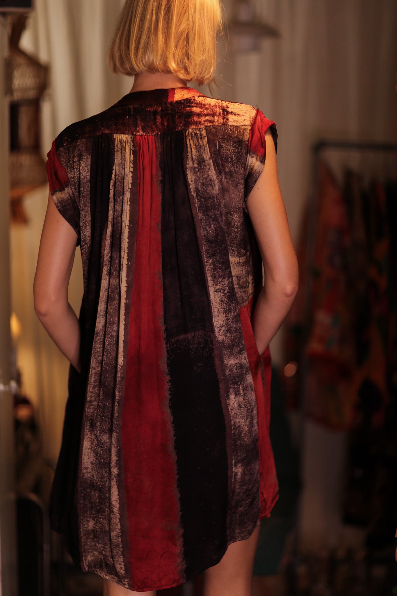 MARY SILK DRESS RED STRIPE