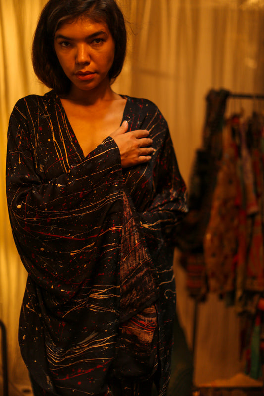 PINA SILK KIMONO BLACK POLLOCK