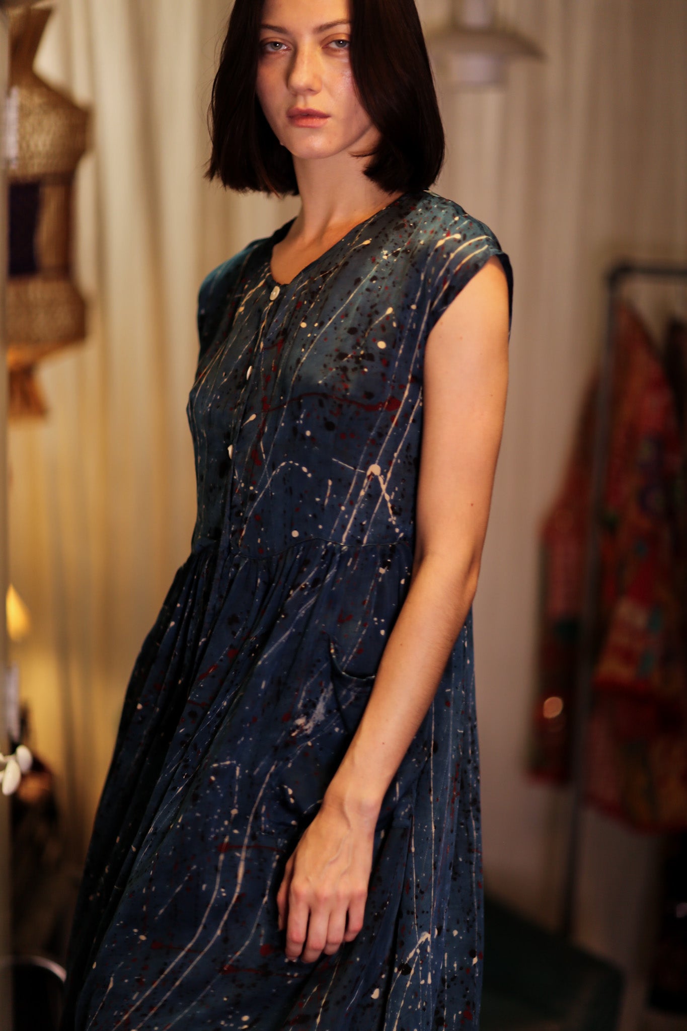 EDITH SILK DRESS BLUE PAINTER