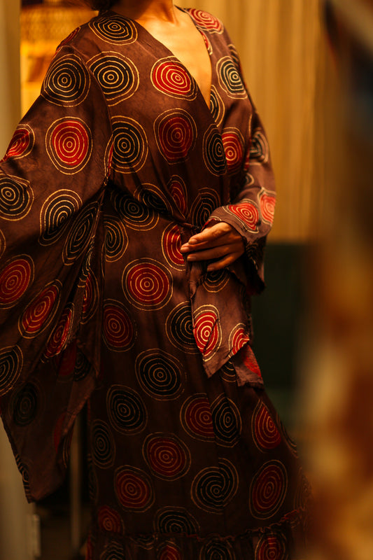PINA SILK KIMONO BURGUNDY CIRCLE