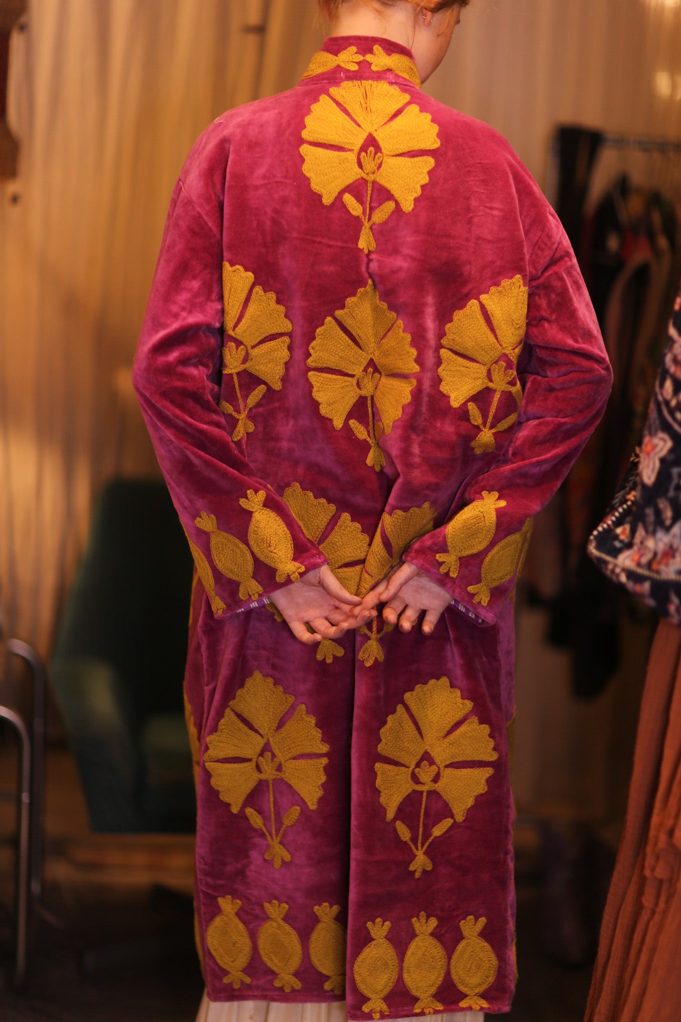 EMBROIDERED VELVET LONG COAT MISCHKA SHWEPAN