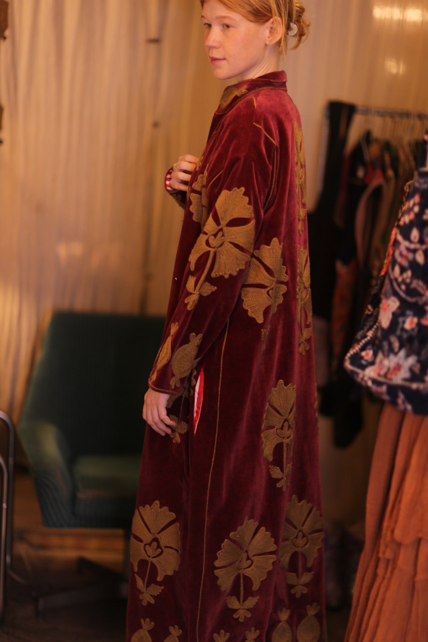 EMBROIDERED VELVET LONG COAT MISCHKA NFAI