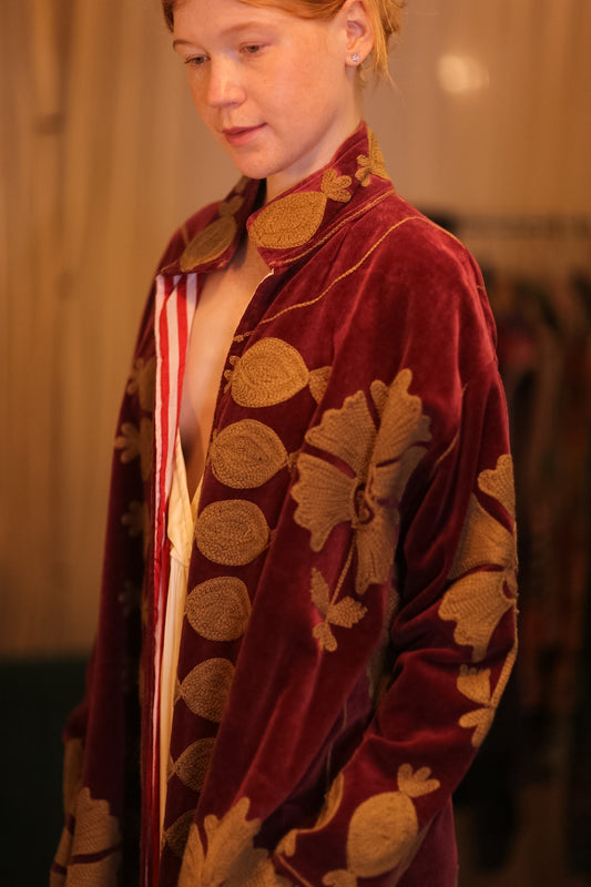 EMBROIDERED VELVET LONG COAT MISCHKA NFAI