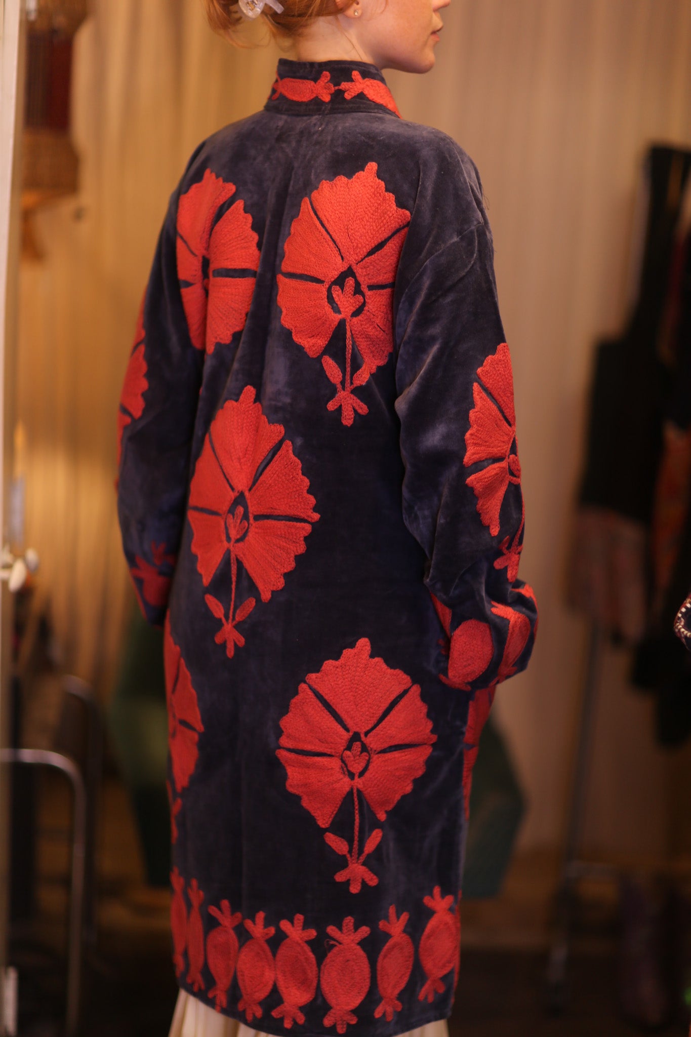 EMBROIDERED VELVET LONG COAT MISCHKA FAYE