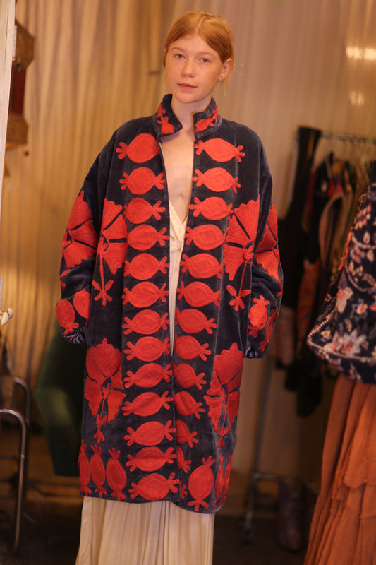 EMBROIDERED VELVET LONG COAT MISCHKA FAYE