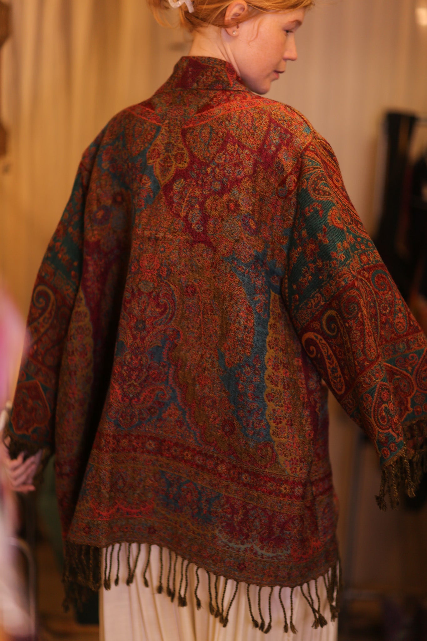 CONE PATTERN EMBROIDERED COTTON WOOL SHAWL HAYSHAN